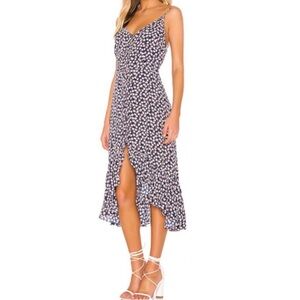 Rails Frida Pink Poms Midi dress floral High-Low ruffle spaghetti strap